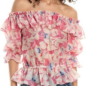 Ted Baker London Floral Ruffle Top Size 4 (US 10) Harina Pink Botanical Peplum